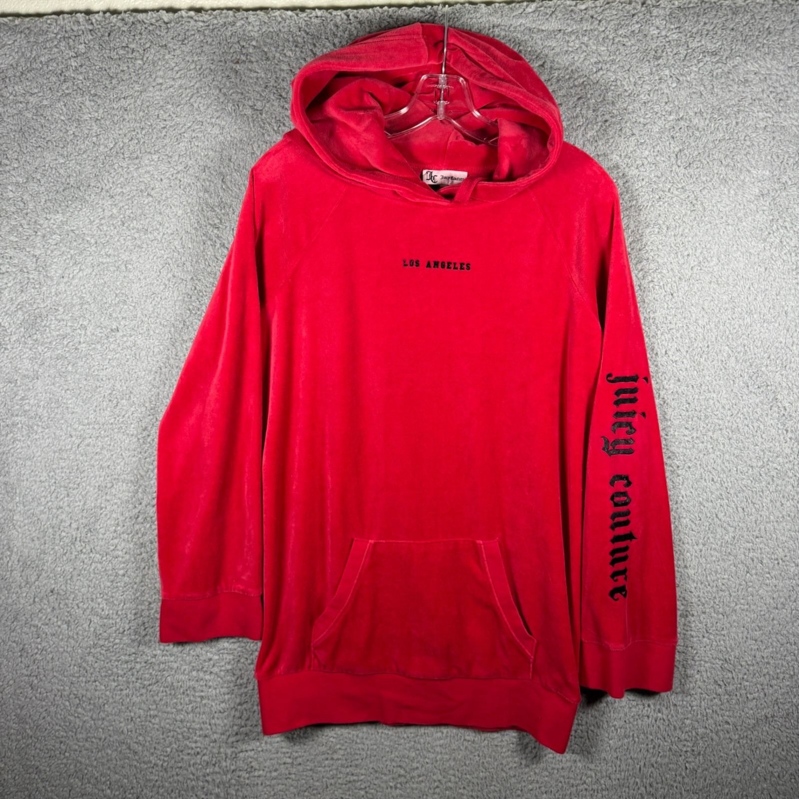 Juicy Couture Womens Red Velour Los Angeles Gothic Logo Hoodie Xs 3703